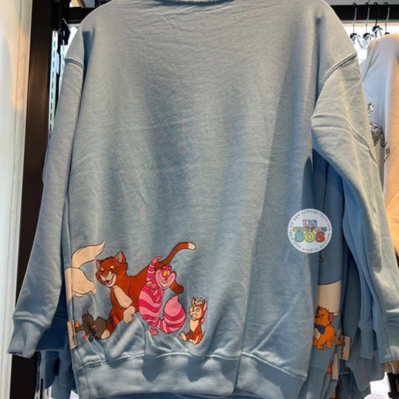 Disney Light Blue Sweatshirt with Cat Characters- Figaro, Marie, Cheshire, etc. - Picture 2 of 3